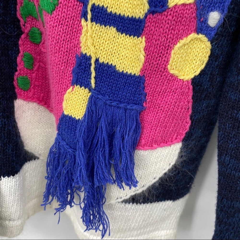Quacker Factory Snowman Cardigan holiday sweater winter snow blue tassel medium - Picture 7 of 12